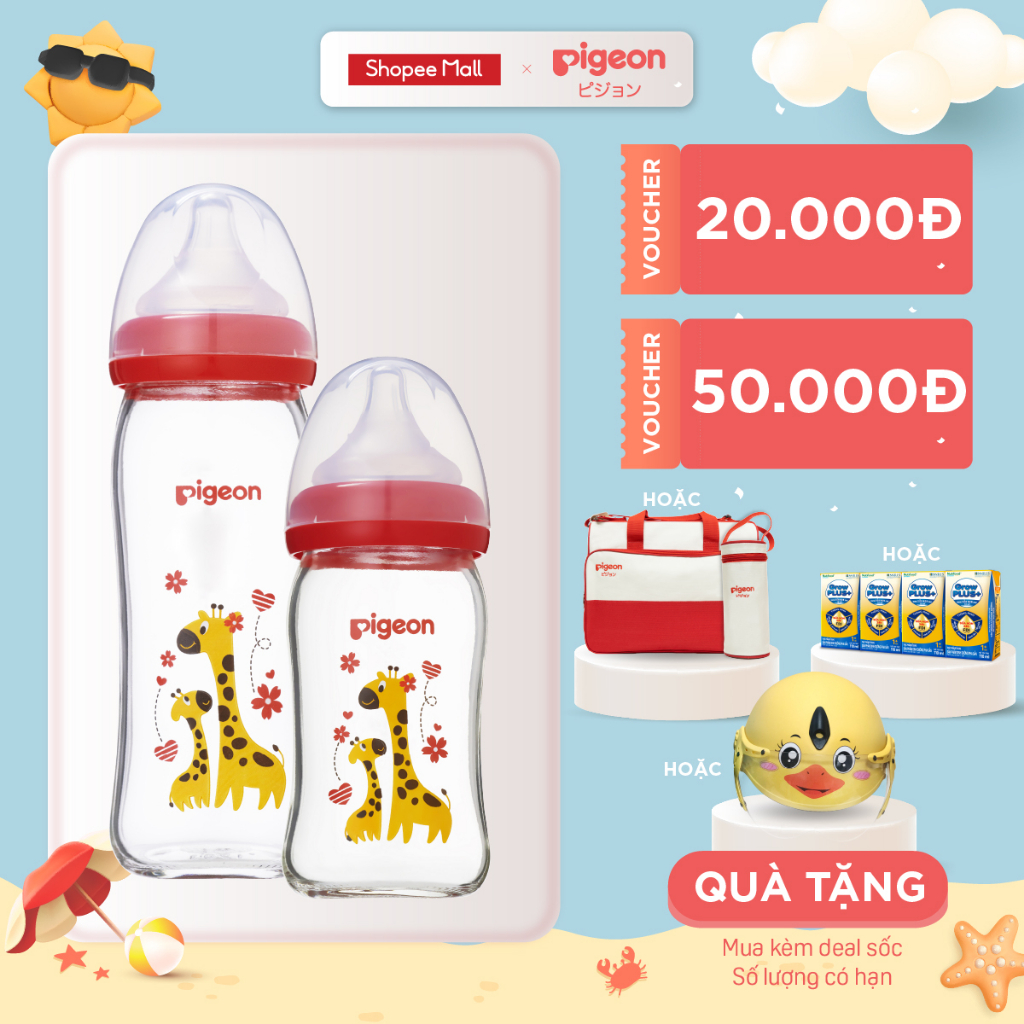 Bình sữa thuỷ tinh Plus Pigeon 240ml (M)