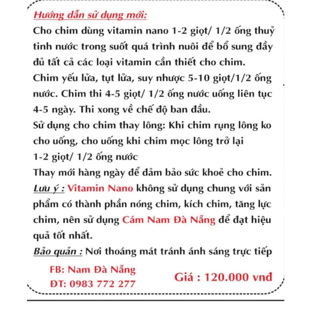 Vitamin nano chim cảnh chính hãng loại mới