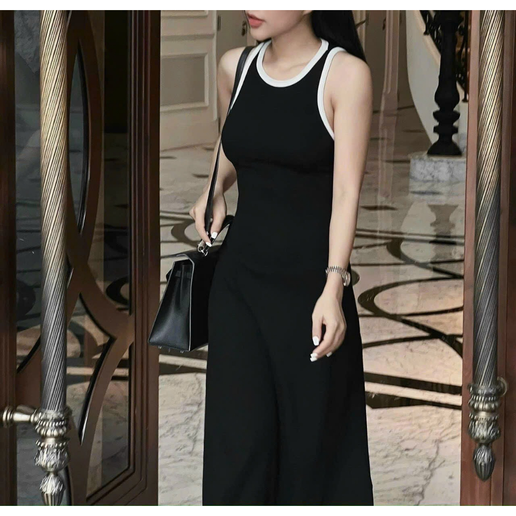 Đầm nữ maxi body 3 lỗ viền trơn hở lưng chéo cực sang cho cô nàng năng động ba