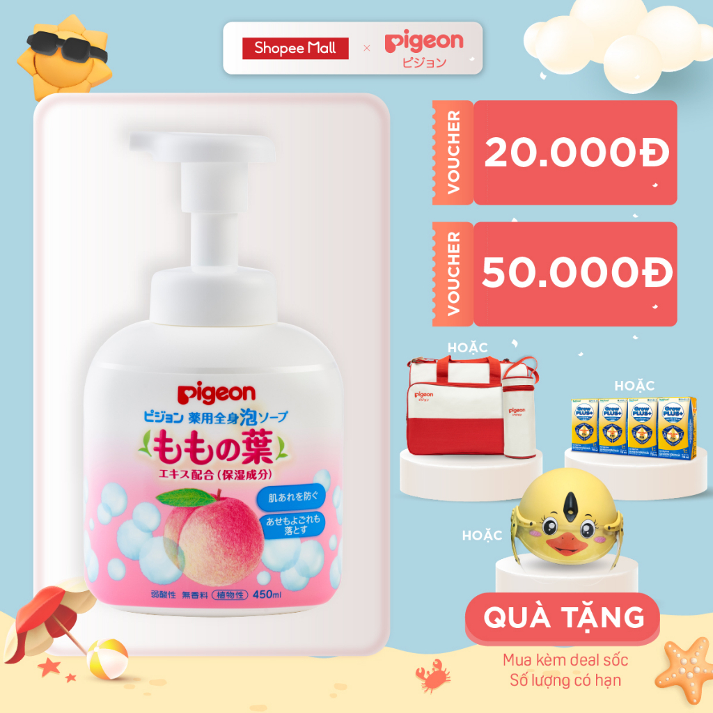 [GIẢM GIÁ ĐẾN 65%] Sữa tắm gội tạo bọt chiết xuất lá đào Pigeon 450ml (HSD: 01/2024)