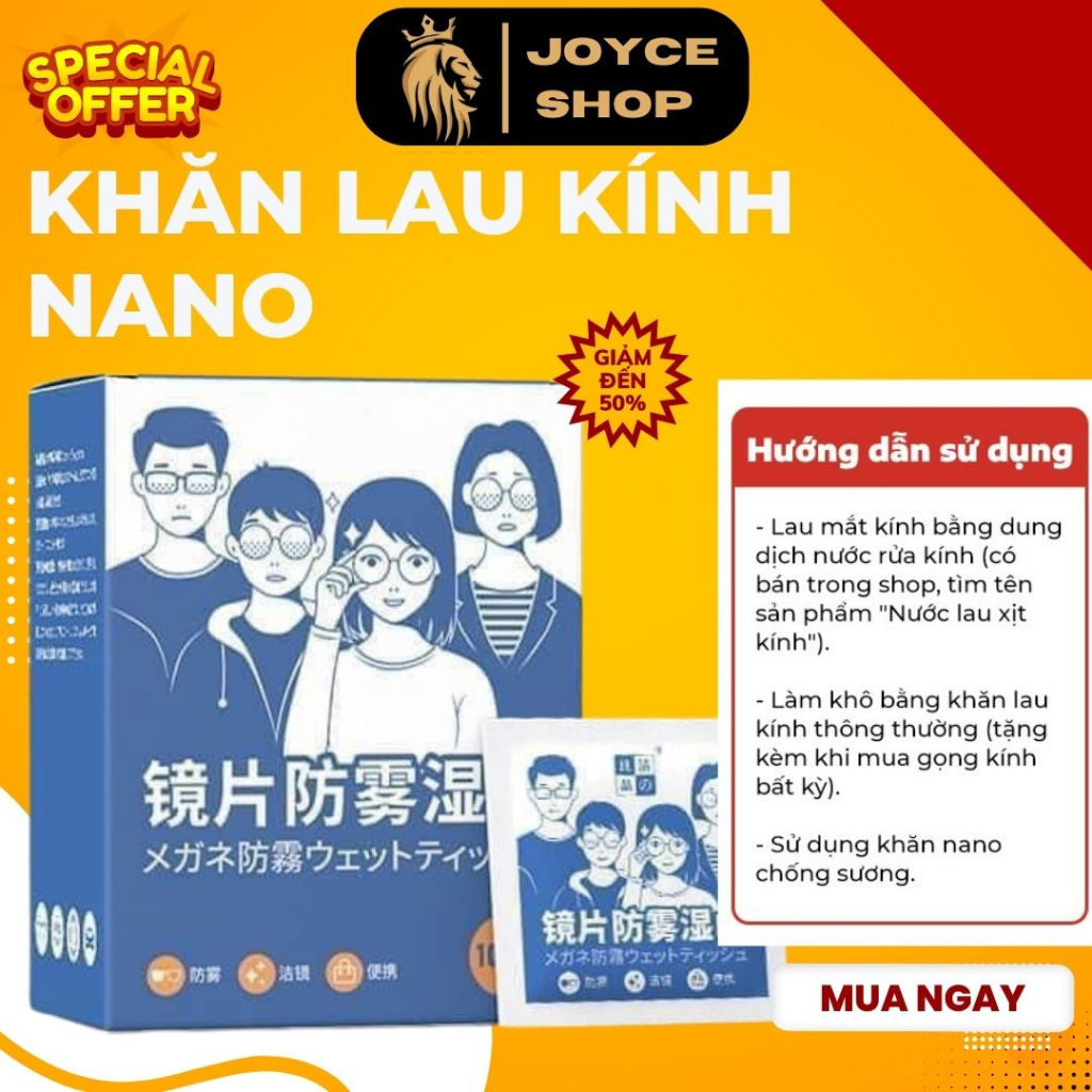 Hộp 100 Miếng Khăn Giấy lau chùi kiếng Nano Chống Mờ Sương, Vân Tay, Bụi Bám JoyceShop.01