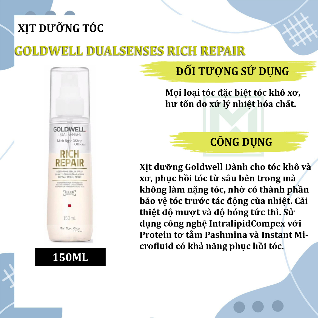 Dầu gội xả, kem ủ tóc, xịt dưỡng phục hồi Goldwell Dualsenses Rich Repair 100ML - 250ML