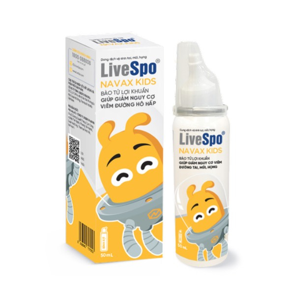 Livespo Navax - Xịt lợi khuẩn 5 tỷ lợi khuẩn chăm sóc, vệ sinh, phòng ngừa vi.êm nhiễm tai mũi họng (Hộp 4 ống x 5ml)