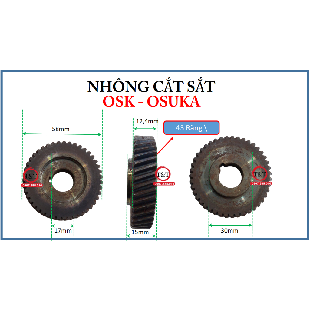 bánh răng máy cắt sắt bàn OSK, Nhông máy cắt sắt bà OSK, ĐK 58mm Lỗ 17mm
