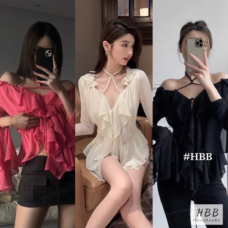 Áo chiffon cổ chữ v dây chéo tay bèo thời trang quyến rũ