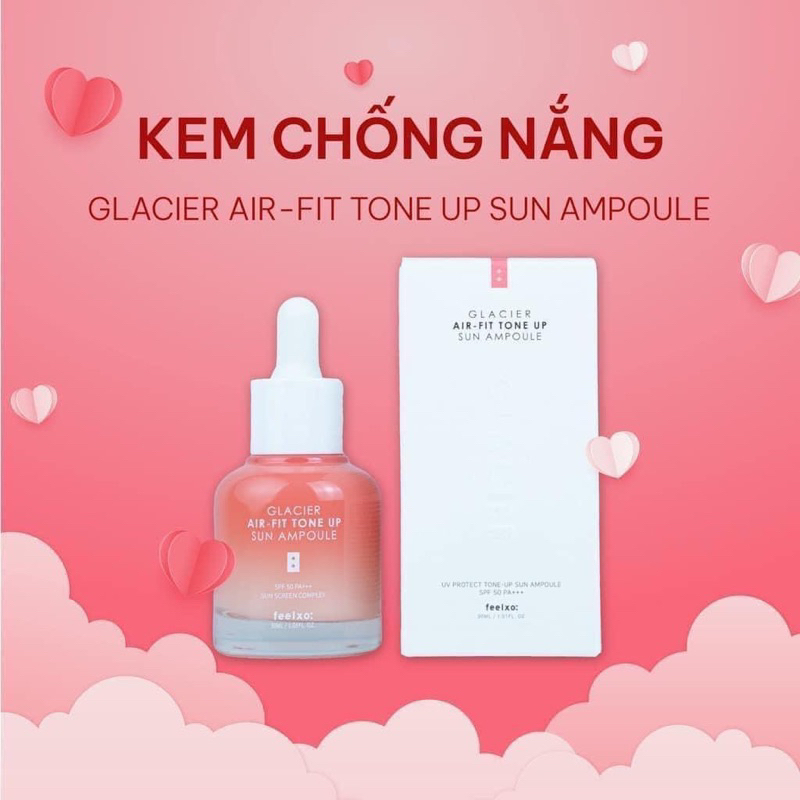 Tinh chất chống nắng dưỡng trắng nâng tone Feelxo Glacier Air- Fit Tone Up Sun Ampoule SPF50+/PA+++ 30ML