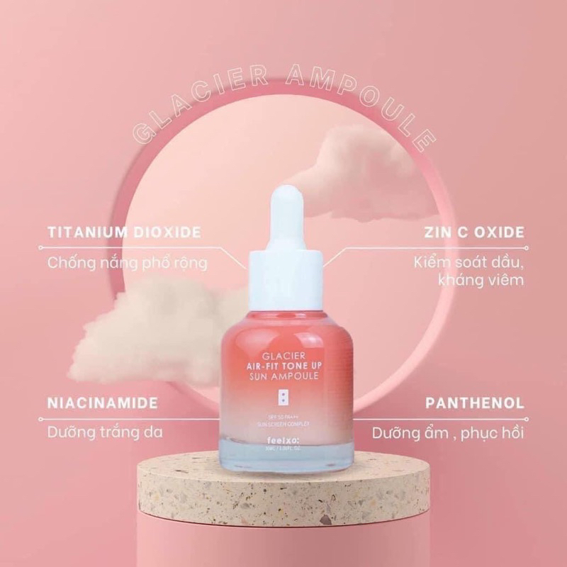 Tinh chất chống nắng dưỡng trắng nâng tone Feelxo Glacier Air- Fit Tone Up Sun Ampoule SPF50+/PA+++ 30ML
