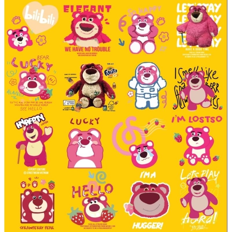 Hình ủi nhiệt, in áo. Hình Gấu Lotso Dâu hồng KBG21