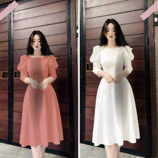 Đầm váy nữ dự tiệc dáng xòe  trắng cổ vuông tay nhún phồng, đầm tiểu thư đi chơi đi tiệc duyên dáng T325 - Yado