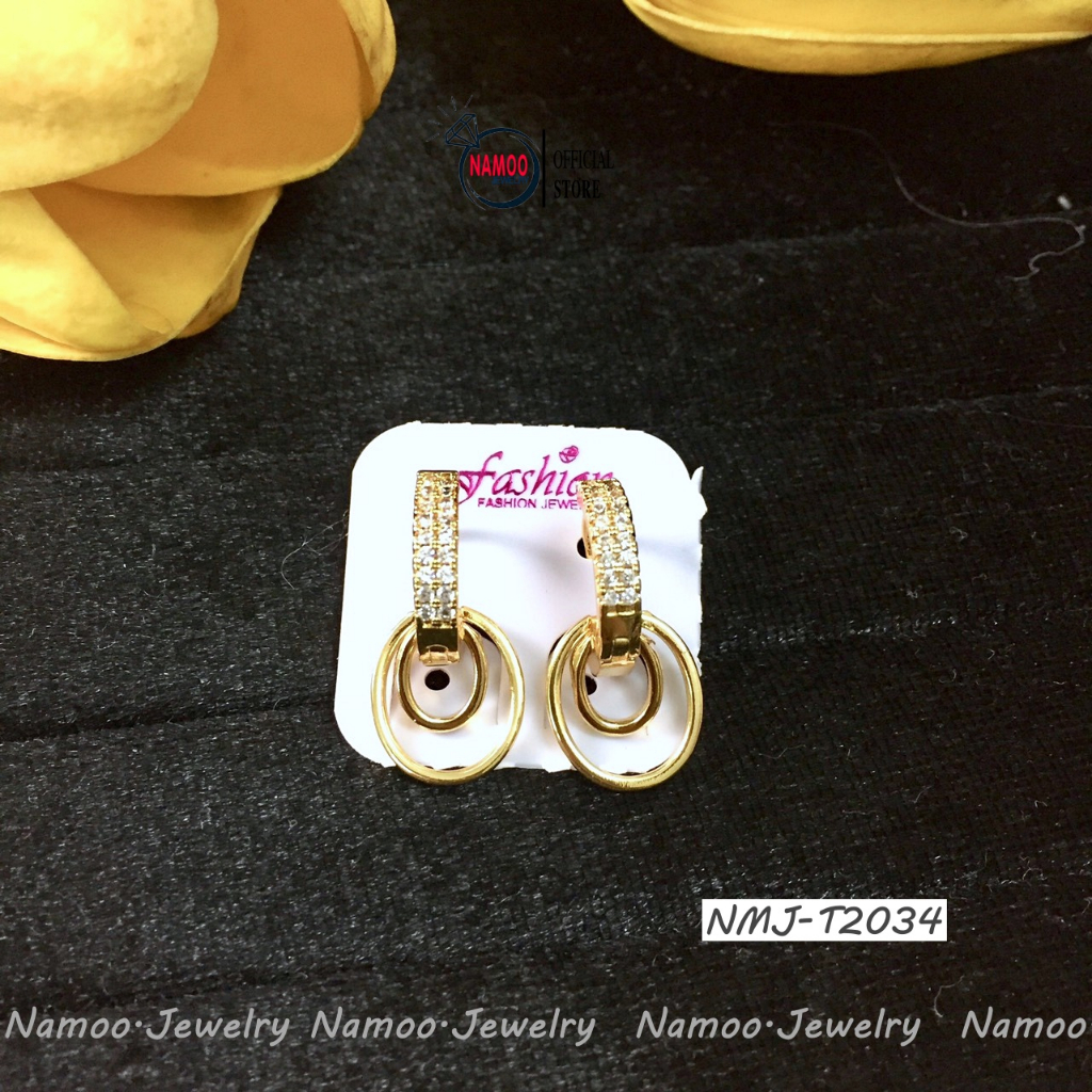 Bông Tai Nữ T2034 Kiểu Dáng Oval Cá Tính Có Đính Đá Thiết Kế Hợp Thời Trang Namoo Jewelry