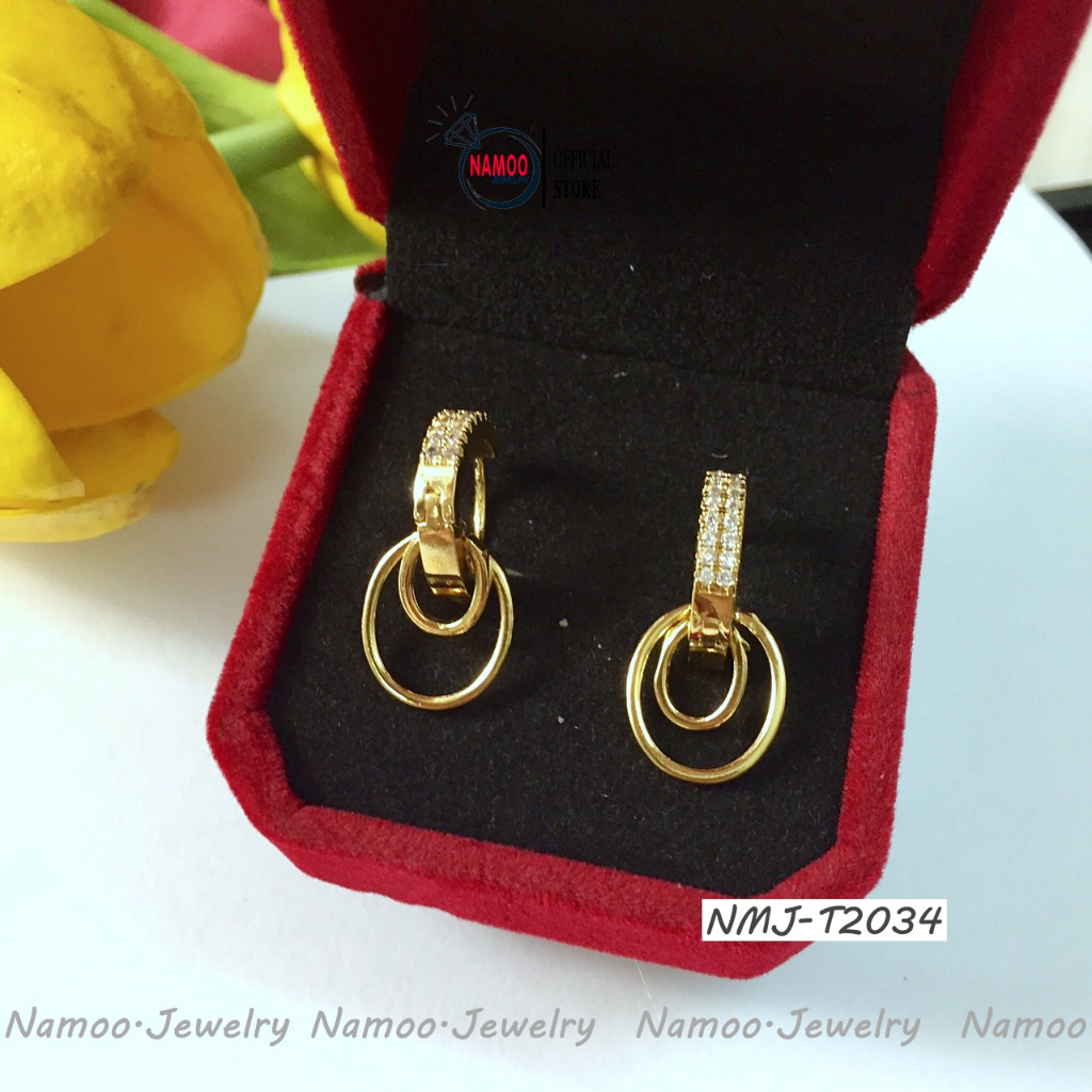 Bông Tai Nữ T2034 Kiểu Dáng Oval Cá Tính Có Đính Đá Thiết Kế Hợp Thời Trang Namoo Jewelry