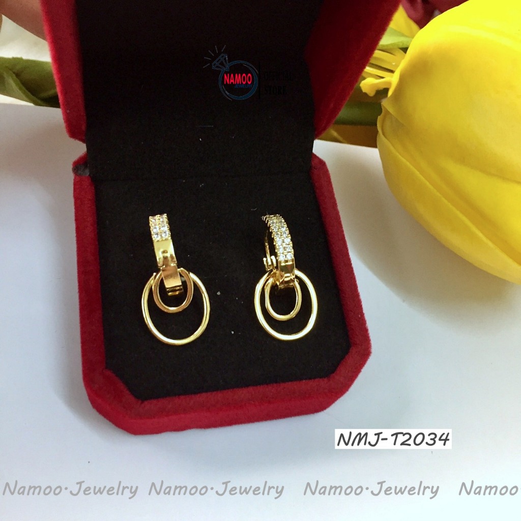 Bông Tai Nữ T2034 Kiểu Dáng Oval Cá Tính Có Đính Đá Thiết Kế Hợp Thời Trang Namoo Jewelry