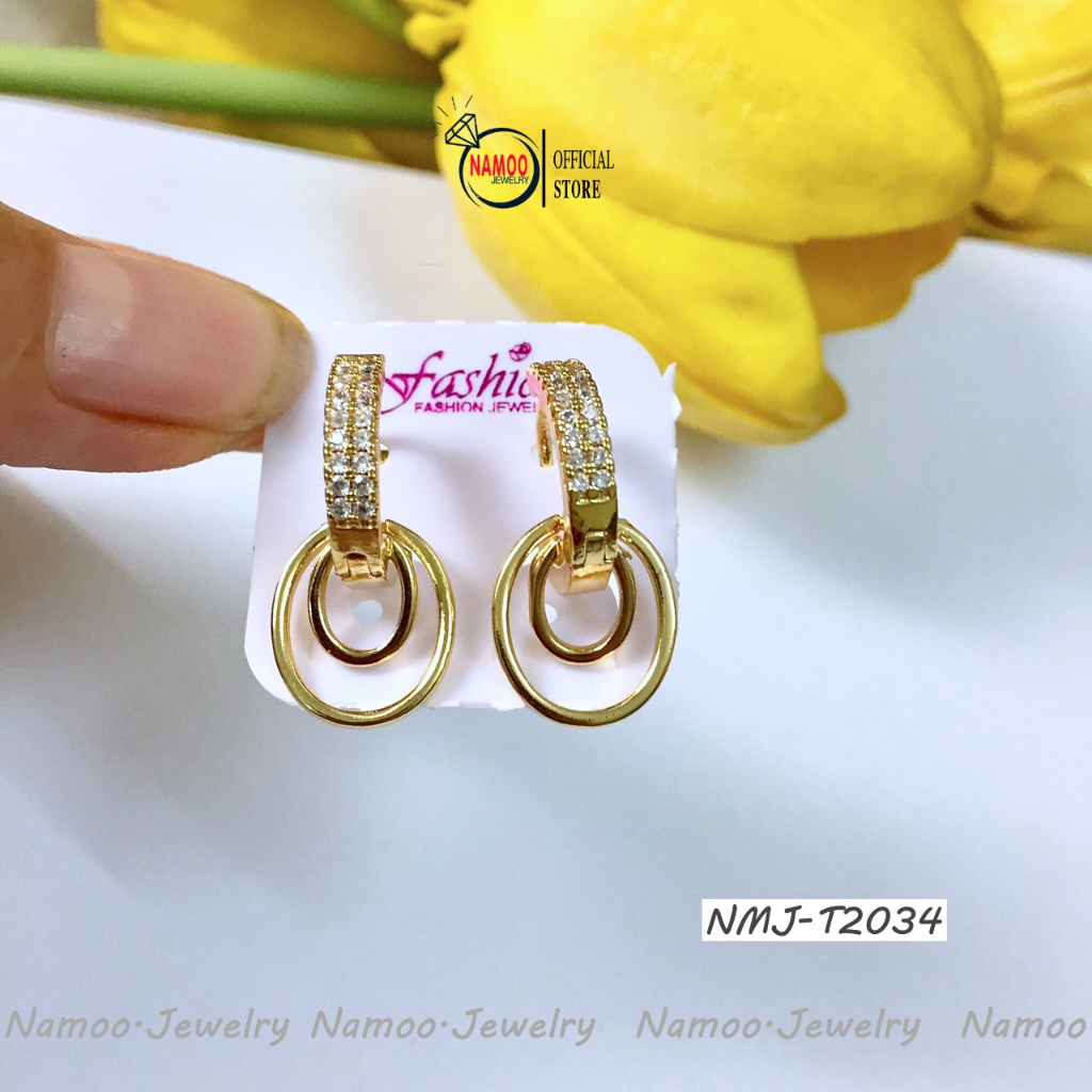 Bông Tai Nữ T2034 Kiểu Dáng Oval Cá Tính Có Đính Đá Thiết Kế Hợp Thời Trang Namoo Jewelry