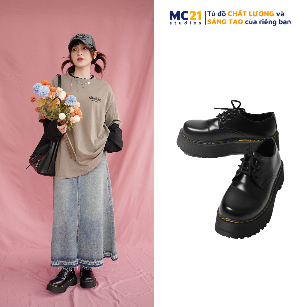 Giày boots cổ thấp nữ MINIONCLOTHING đế độn 4cm Ulzzang Streetwear chất da PU bóng mịn đi êm chân G3201