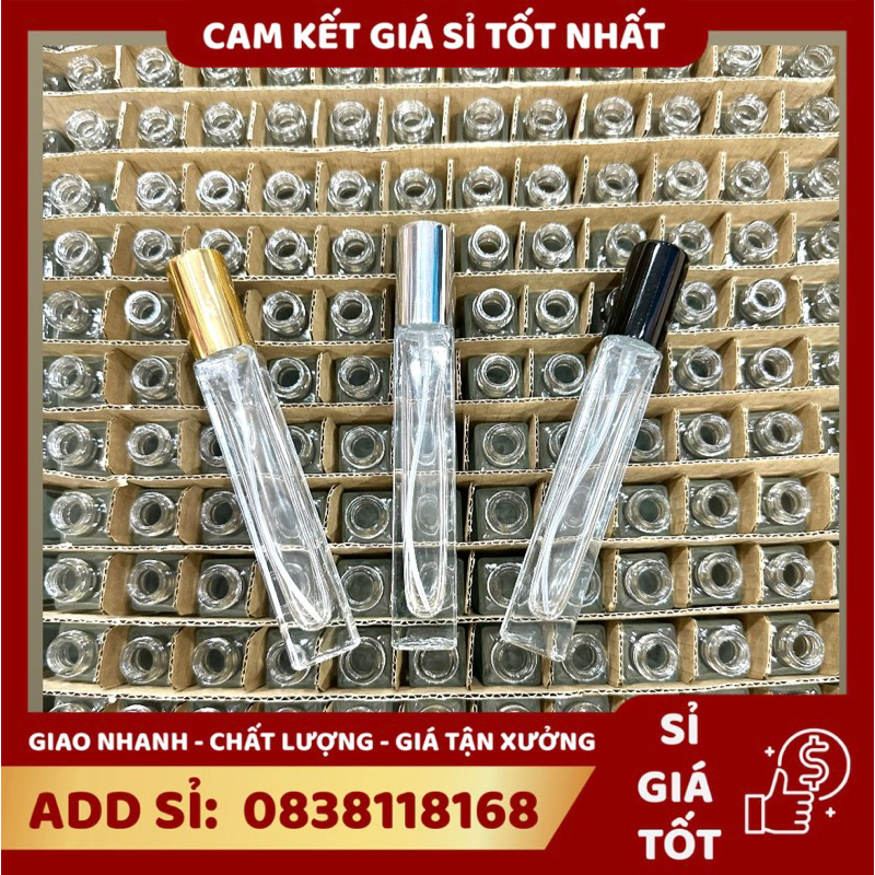 Combo 100 chai lọ ống chiết nước hoa thuỷ tinh trụ vuông 10ml chuẩn
