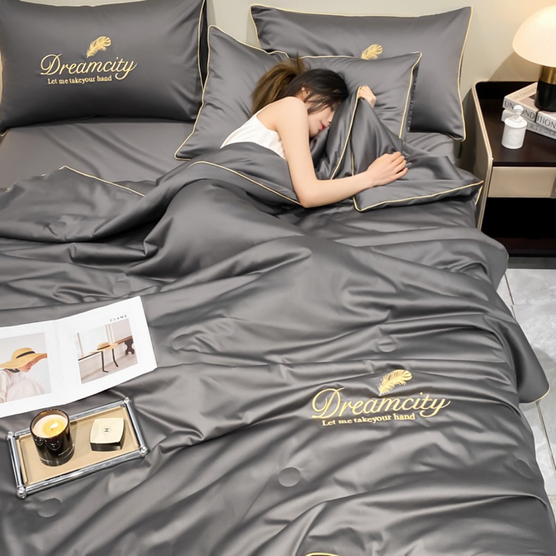Bộ chăn ga phi lụa Dreamcity chăn chần hè