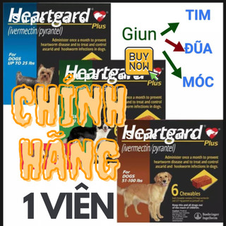 1 hộp phòng dun tim, kiểm soát dun đũa, dun móc trên chó heartgard