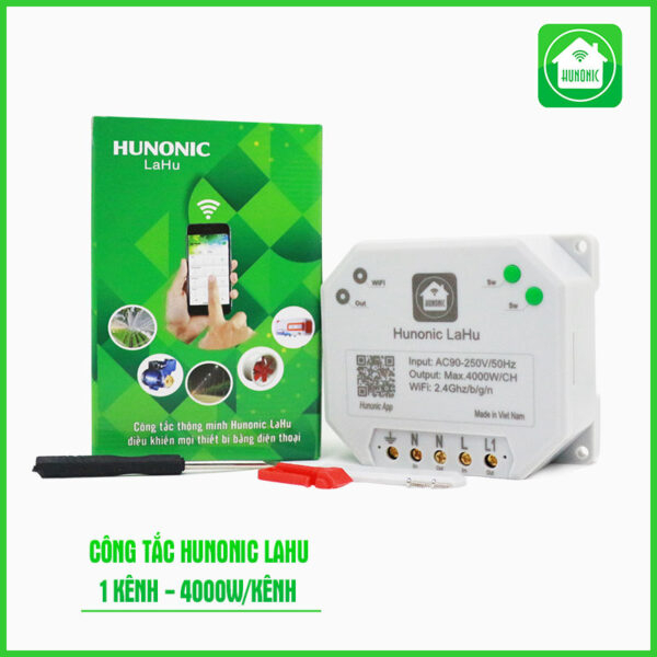 Công tắc thông minh Hunonic Lahu 01 kênh Công Suất Lớn 4000W, điều khiển mọi thiết bị từ xa qua điện thoại wifi