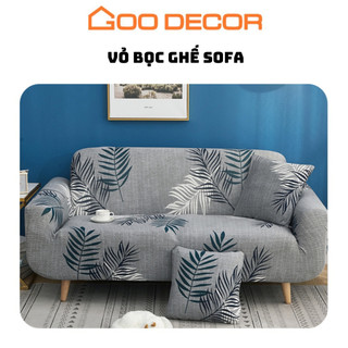 Bọc sofa họa tiết cây dừa, bọc ghế sofa đơn, chữ L vải thun sữa co giãn - GOO Decor