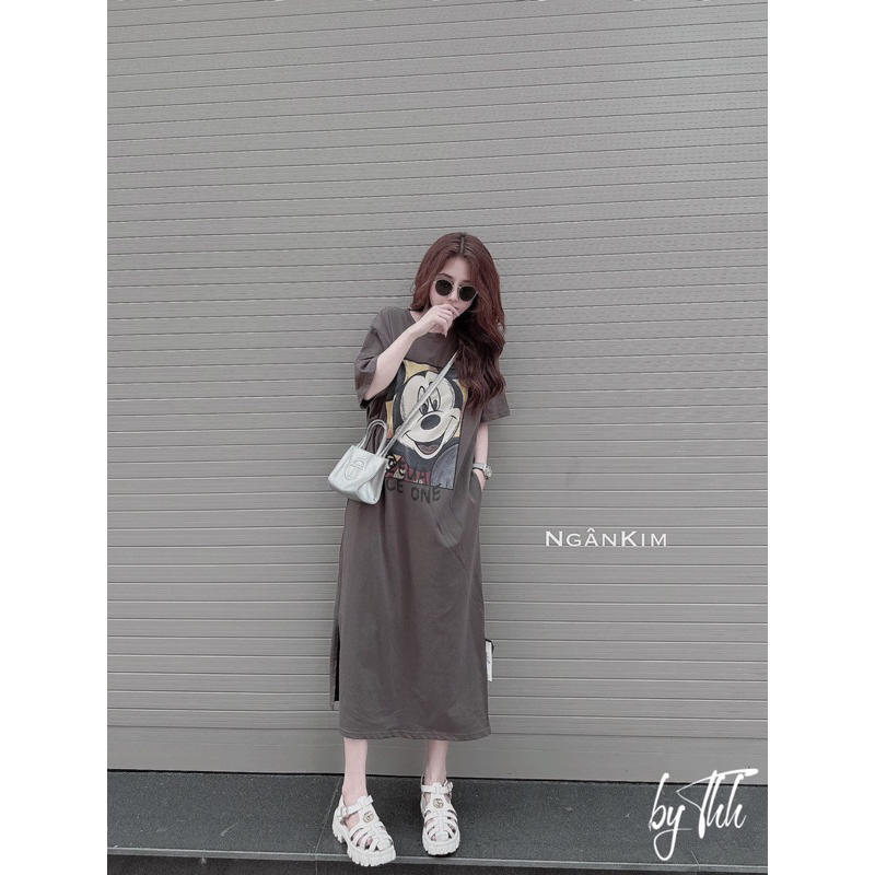 Váy suông micky màu ghi xám đậm
