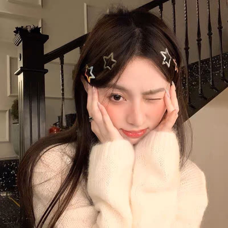 Mini star hairclips BẠC cute dễ thươngY2k Kẹp Tóc Ngôi Sao Năm Cánh Bằng Kim Loại Màu Bạc Cho Bạn Gái
