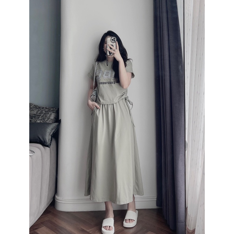 SET BỘ ÁO RÚT CHỮ ABC MIX CHÂN VÁY - 2 MÀU