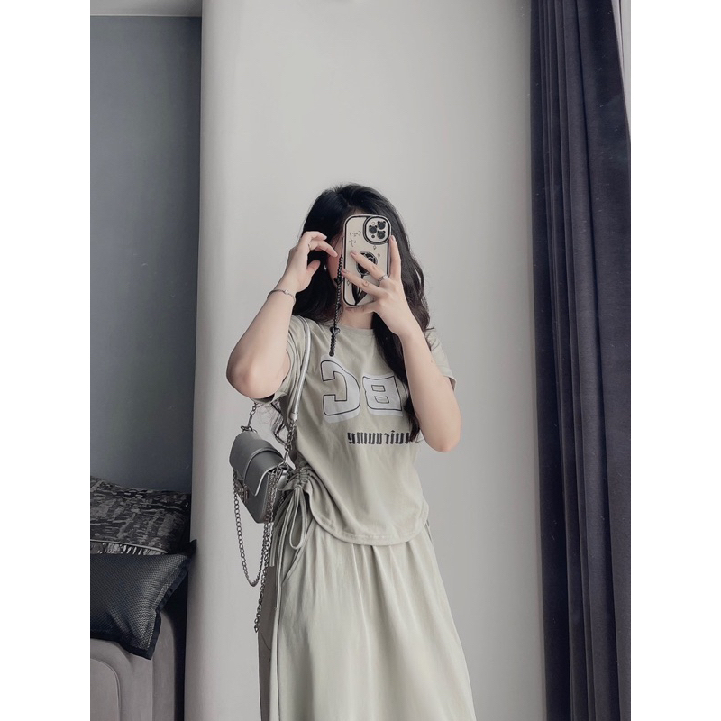 SET BỘ ÁO RÚT CHỮ ABC MIX CHÂN VÁY - 2 MÀU