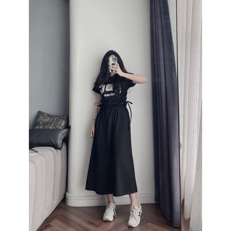 SET BỘ ÁO RÚT CHỮ ABC MIX CHÂN VÁY - 2 MÀU