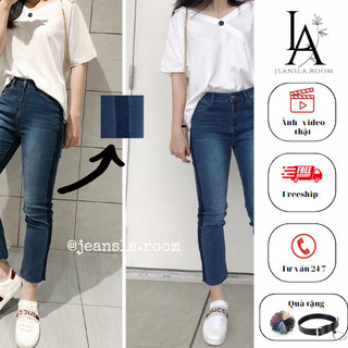 Quần Jean nữ JEANSLA Xanh kẻ 2 màu đậm nhạt form hơi ôm mix đồ độc lạ thời thượng cá tính [#QJL28]