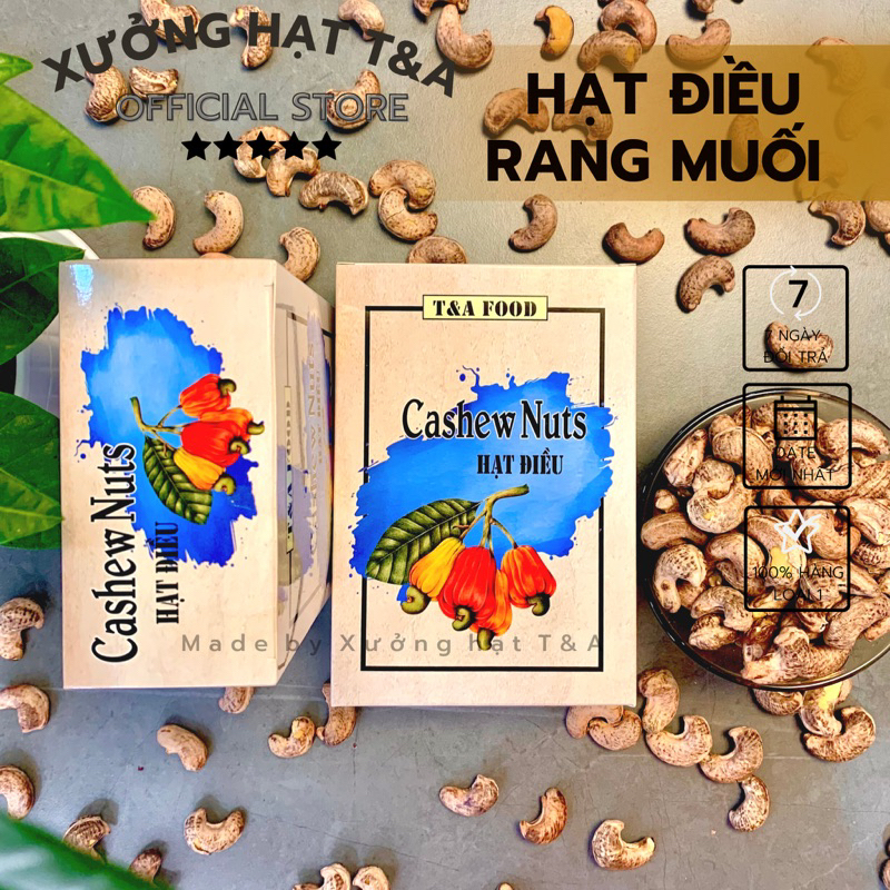 Hạt Điều Rang Muối Cồ nguyên hạt còn vỏ lụa 390 hạt/kg hạt loại1 , hạt to, dễ tróc vỏ, giàu dinh dưỡng - Chợ hạt T&A
