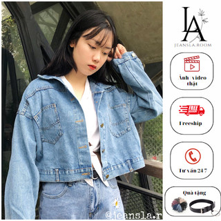 CropJacket Áo khoác Jeans JEANSLA Xanh nhạt Có cúc nẹp sau lưng siêu Thời thượng cá tính [#DJL2]