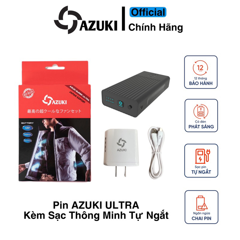 Pin AZUKI SUPER ULTRA 2023 Li-Polymer Dòng 26000MAH Cực Trâu Sử Dụng Cho Quạt 13V[ BH 12T Chính Hãng]