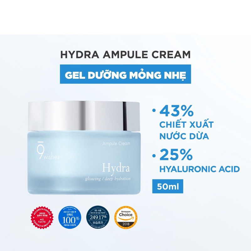 Combo Dưỡng Ẩm 9 Wishes Tinh Chất Hydra Ampule Serum 25ml + Kem Dưỡng Hydra Ampule Cream