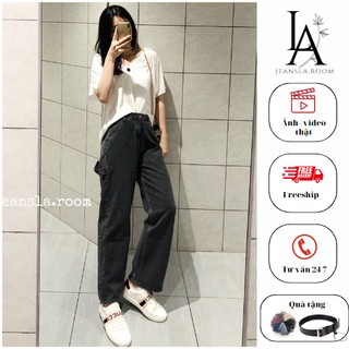 Quần Jeans ống rộng JEANSLA Dây cài hông Cạp cao form suông mix đồ Cá tính Thời thượng [#QJL26]