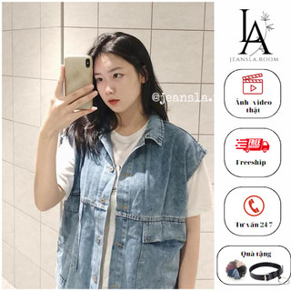 Jacket Áo khoác Jeans Ba lỗ JEANSLA Xanh 2 túi vuông 2 bên Basic siêu thời thượng cá tính [#DJL3]