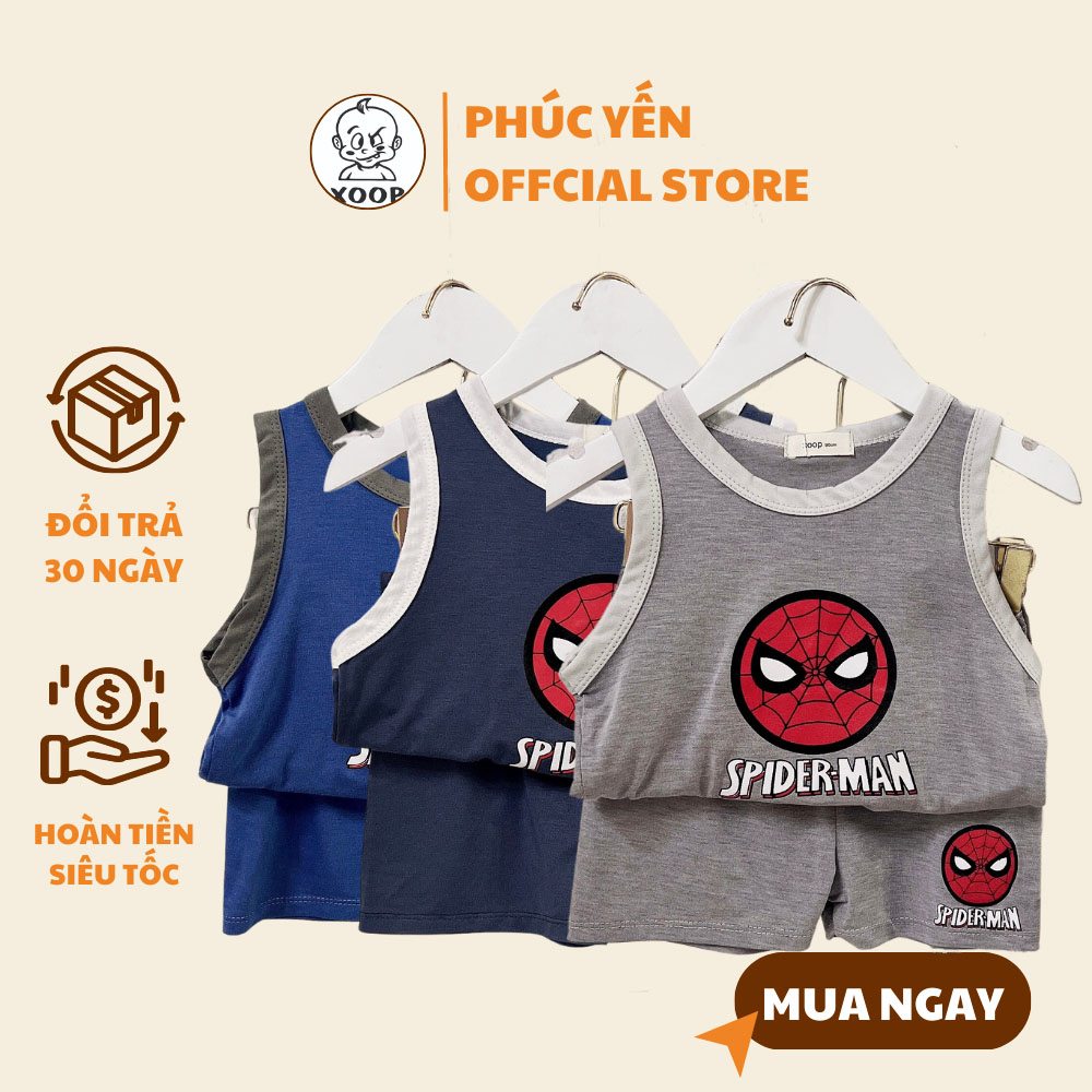 Bộ ba lỗ XOOP cotton lụa in hình siêu nhân cho bé trai bé gái (12-24kg) BL12,Đồ bộ thời trang quần áo trẻ em mặc nhà