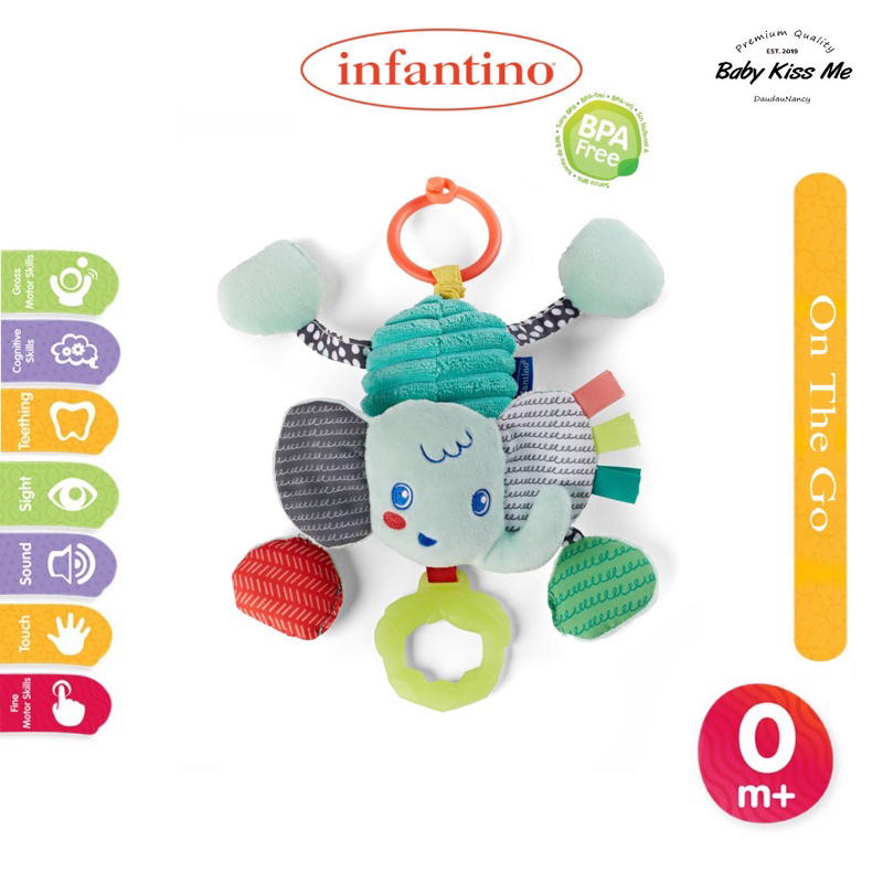 Đồ Chơi Treo Nôi Rút Rung Kèm Gặm Nướu Cho Bé - Infantino PULL & SHAKE JITTERY PAL™ - ELEPHANT