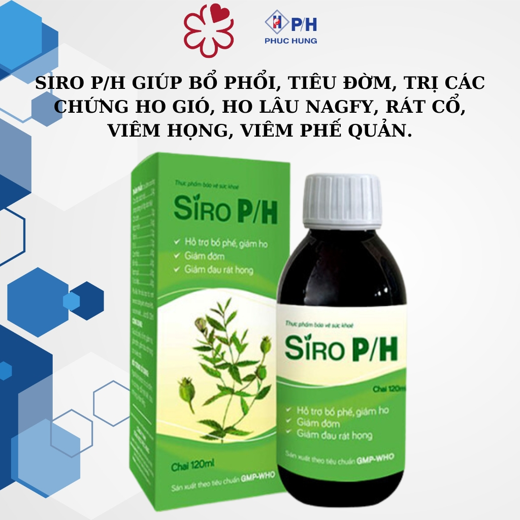 Siro ho PH hỗ trợ bổ phế, giảm ho, giảm đờm, đau rát họng (Chai 120ml)