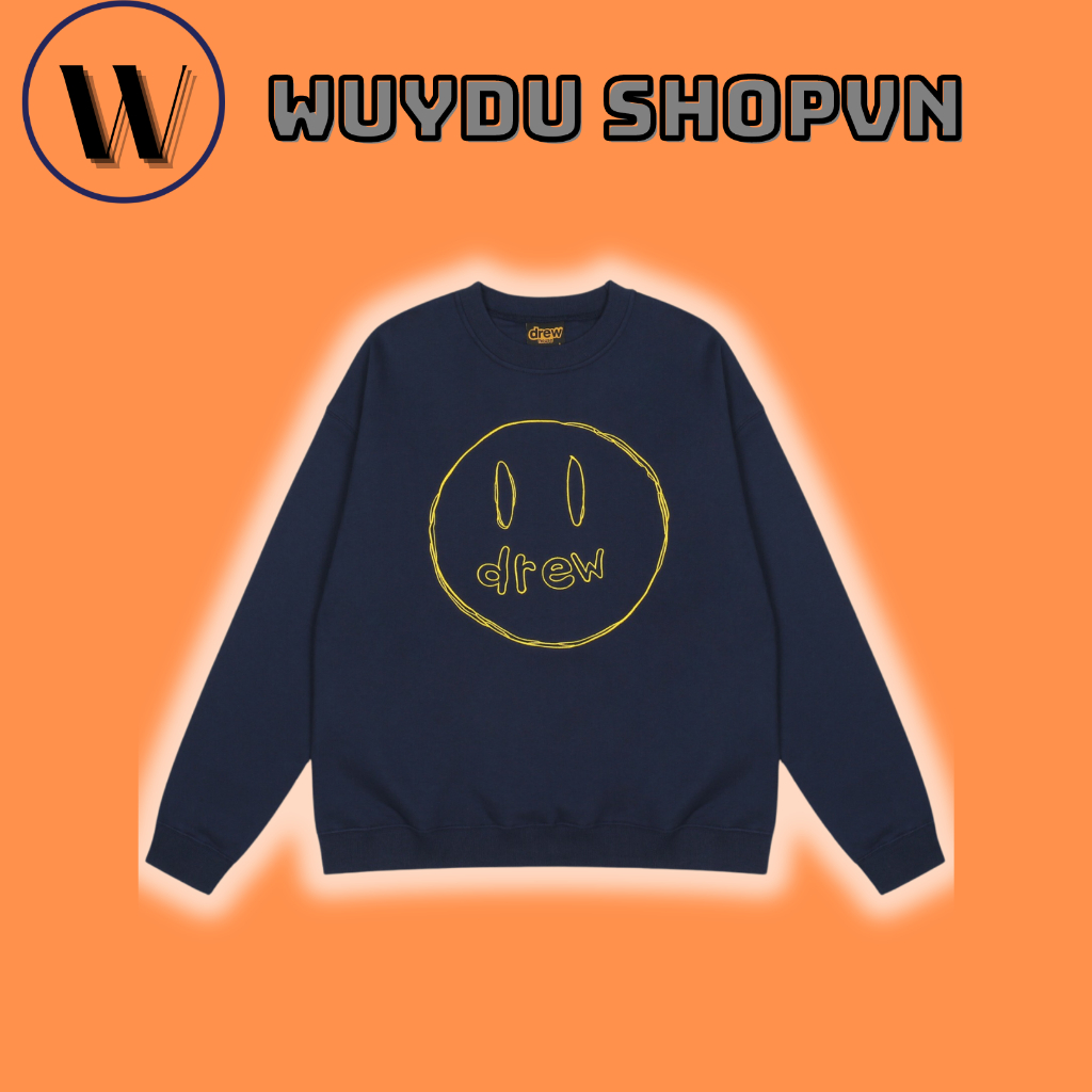 áo nỉ DREW HOUSE mặt cười thêu phác thảo vẽ tay Ouyang Nana xanh hải quân graffiti áo len cổ thuyền