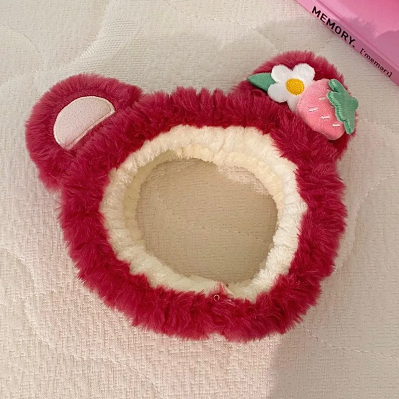 Băng Đô Cài Tóc Rửa Mặt Hình Tai Gấu Dâu Tây Lông Nhung Dễ Thương Xinh Xắn