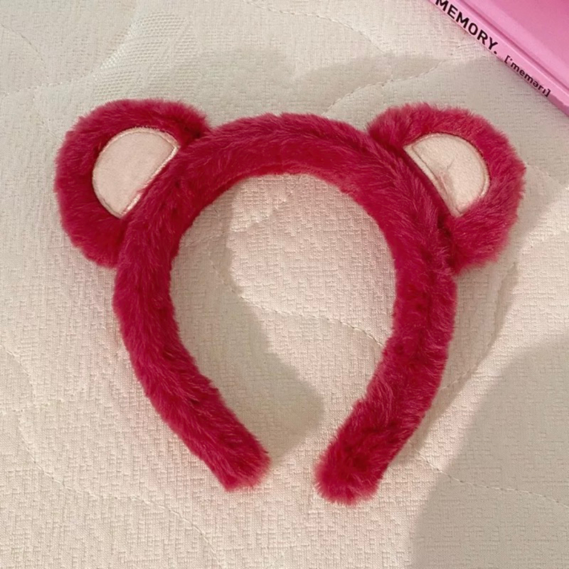 Băng Đô Cài Tóc Rửa Mặt Hình Tai Gấu Dâu Tây Lông Nhung Dễ Thương Xinh Xắn