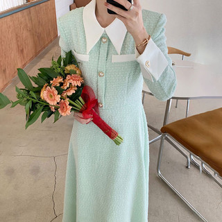 D18|đầm nữ dáng dài sang trọng cổ điển chất tweed công sở hàn quốc dạ tiệc, đi làm gd_order