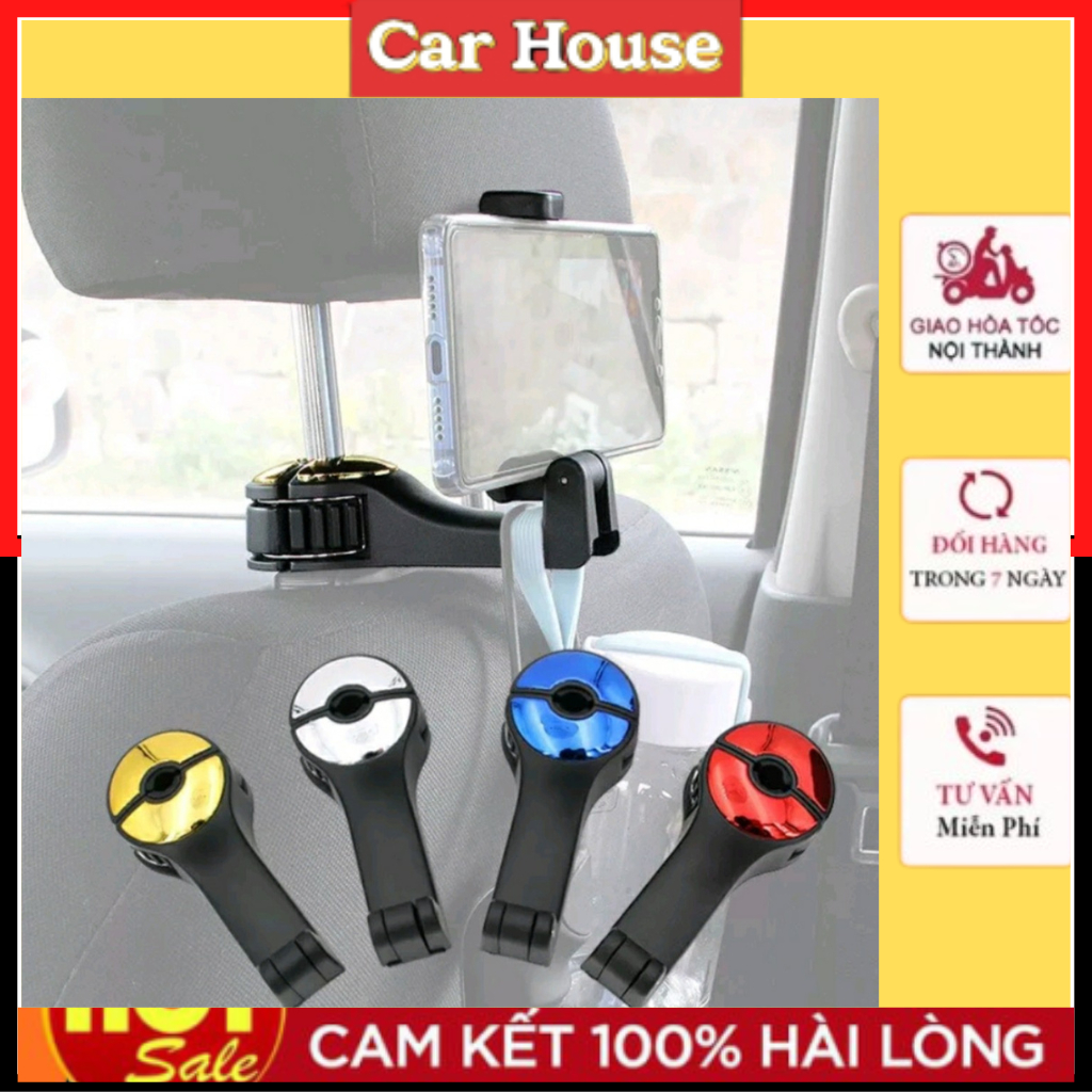 (10 màu) 1 Móc treo đồ sau ghế kiêm giá đỡ điện thoại - móc treo đồ tiện ích - kẹp đt