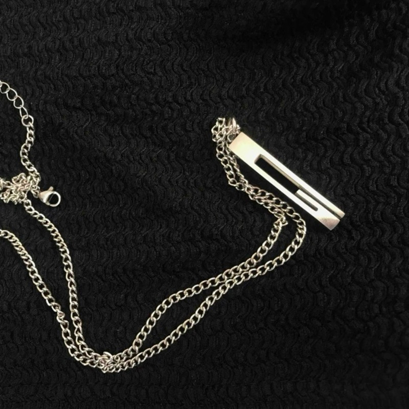 Vòng cổ Thép Titan mặt thanh khối trụ hình học chữ nhật - Dây chuyền unisex cho nam nữ Không Gỉ