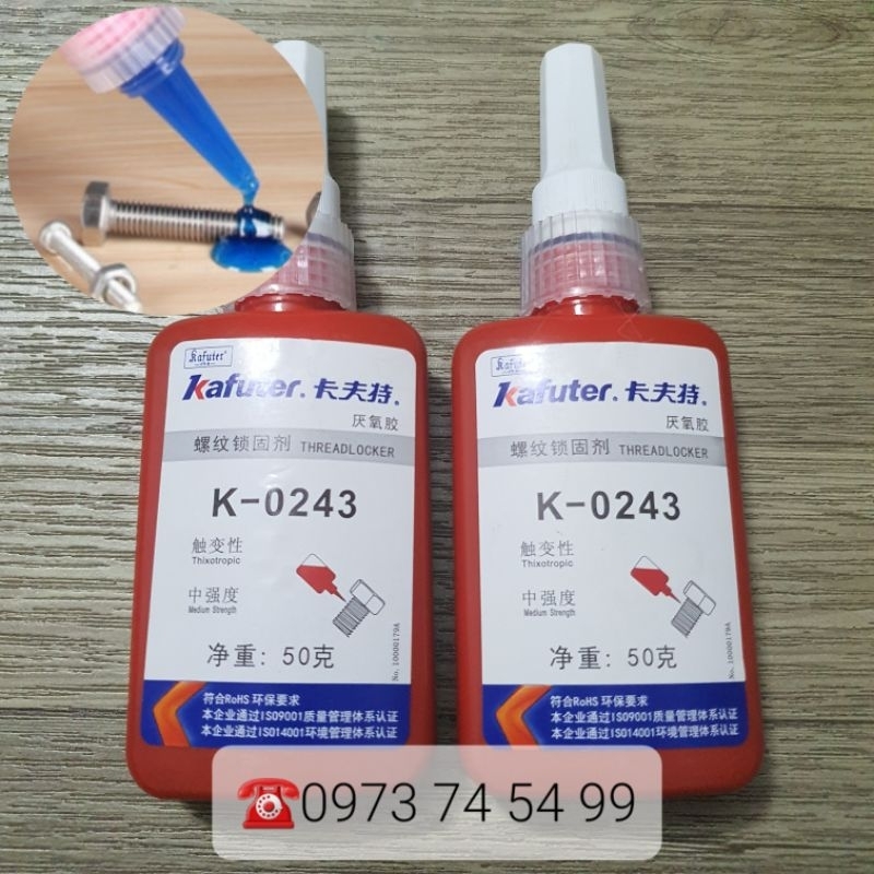 Keo Khóa Ren KAFUTER K-0243 Màu Xanh Đậm Cố Định Bu Lông ,Ốc Vít Chống Rung ,Chai 50g Đậm Đặc Hơn