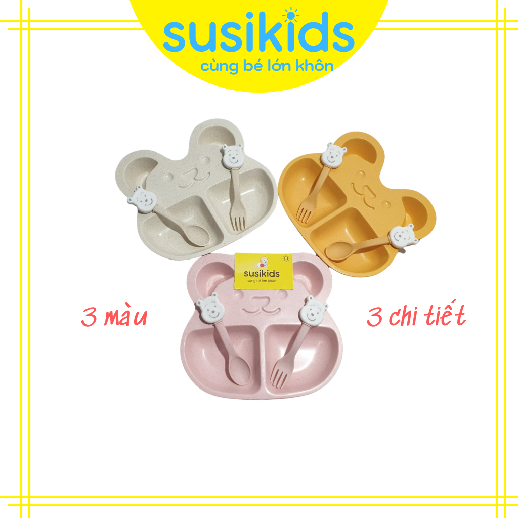 Khay ăn dặm lúa mạch mặt gấu ngộ nghĩnh 3 chi tiết (có hộp) SUSIKIDS