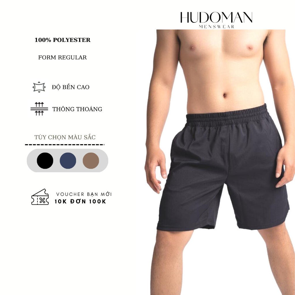 Quần đùi nam thể thao Hudoman form regular có túi sau khóa kéo chất liệu cao cấp thoáng mát đường may tỉ mỉ QD-00100