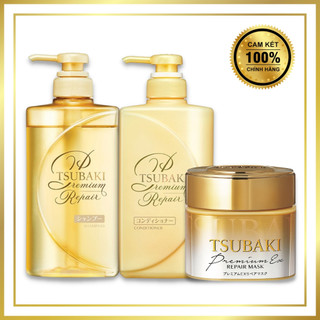 Combo Dầu gội xả Phục hồi ngăn rụng tóc Tsubaki Premium Repair (490ml/chai) và Mặt nạ tóc phục hồi hư tổn Tsubaki (180g)