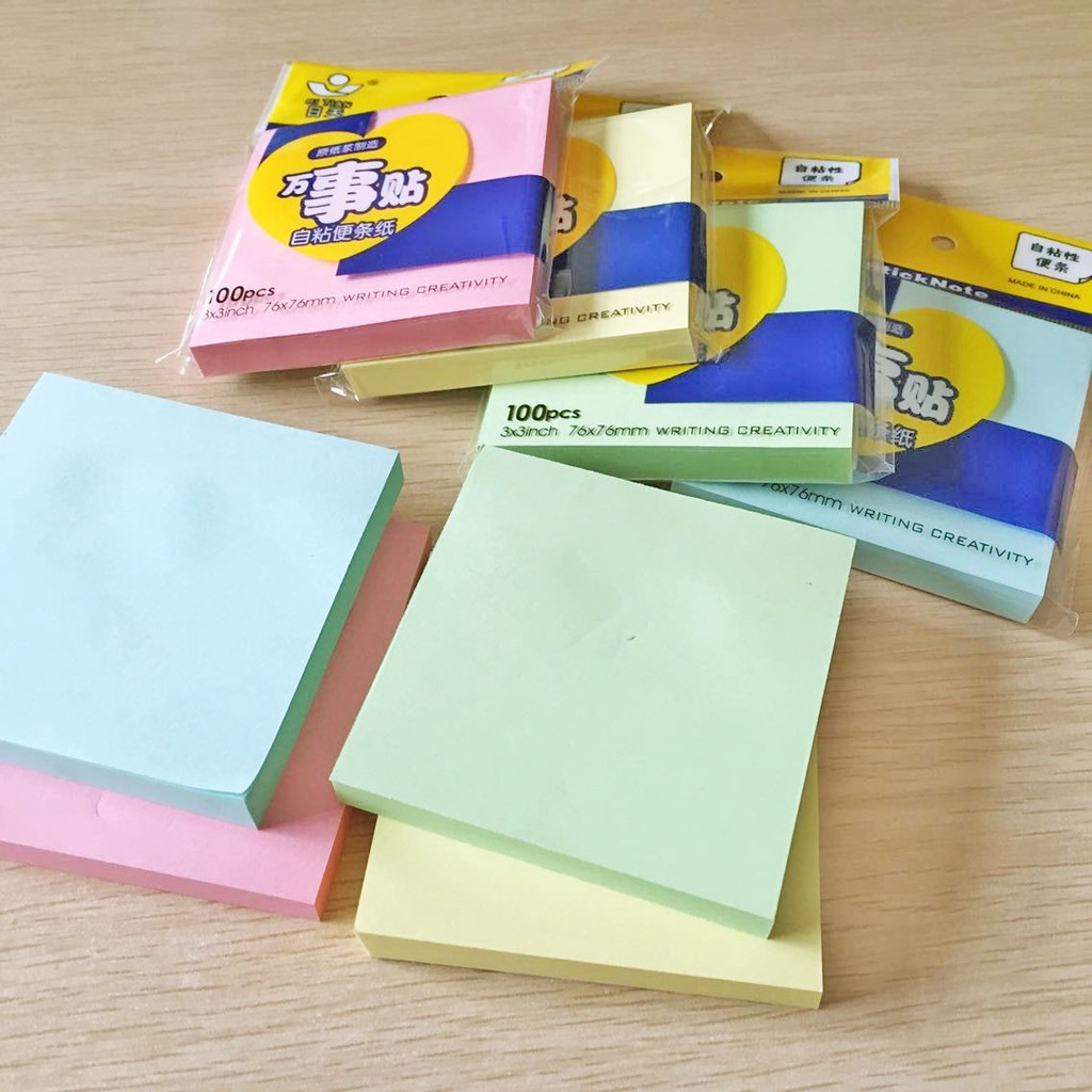 Set 100 tờ giấy ghi chú, giấy note nhiều màu sắc size 76*76mm có keo dán phụ kiện văn phòng phẩm tiện lợi