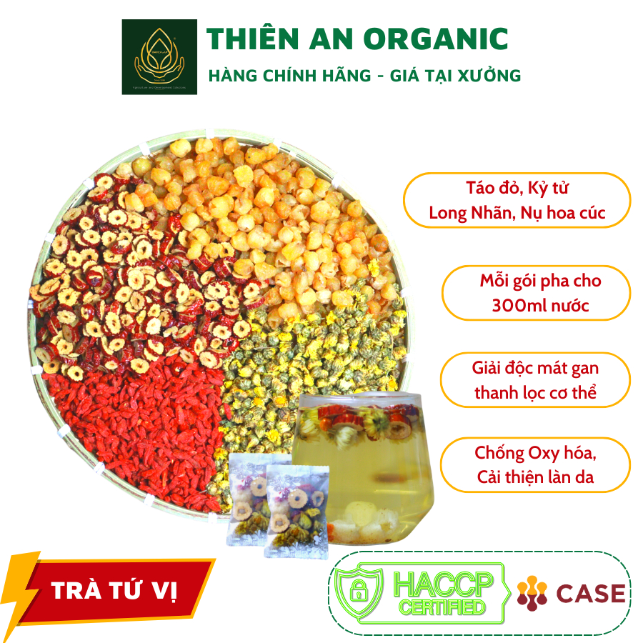 Trà Dưỡng Nhan Tứ Vị (kỷ tử, táo thái lát, cúc nụ sấy khô, long nhãn) hỗ trợ giảm mệt mỏi,suy nhược cơ thể gói 5g